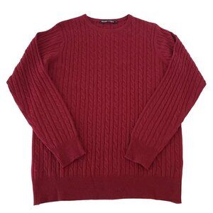 Woolovers Cable Knit Sweater Merino Wool Cashmere Dark Red Pullover Small FLAW